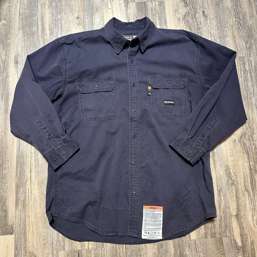 Berne FR Shirt Men's XL Flame Fire Resistant Long Sleeve Button Down HRC2 Navy